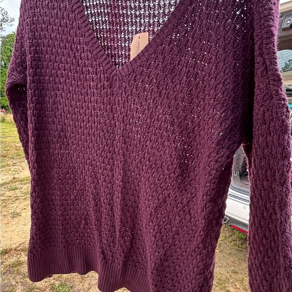 Women's V-Neck Knit Sweater - Purple - Picture 1 of 6
